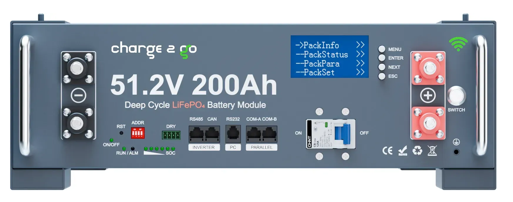 Акумуляторна батарея LiFePO4 Charge2Go RM51210 51.2 В 200 А*г (10.24 кВт*г)